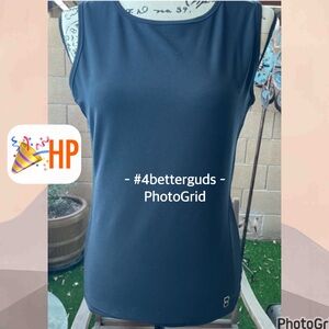 REI Lucy Athletic Black Top with Side Mesh Inset Panels Sleeveless Tank M Long